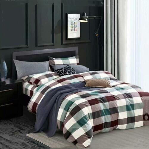 Simple lattice 100% cotton bed monochrome woven washed cotton mattress cover net red home textile quilt cover pillowcase bedding