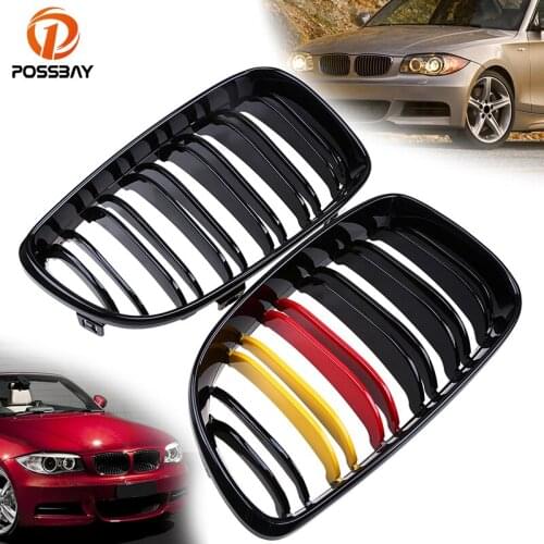 POSSBAY Gloss Black German Flap Type Front Bumper Grilles Grill for BMW 1-Series E88 120i/123d/125i/128i/135i Cabrio 2008-2014