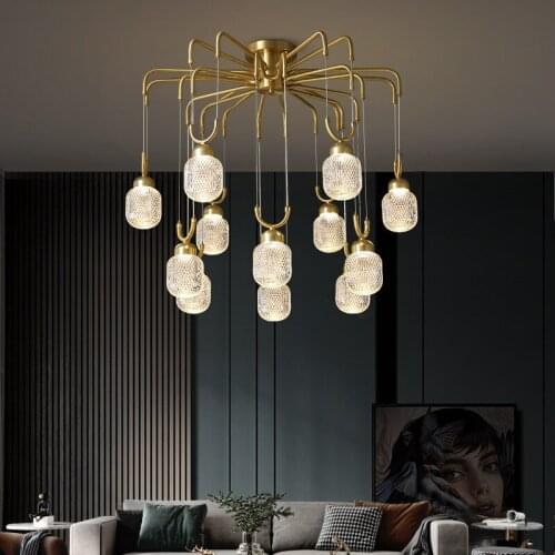 Light luxury living room chandelier new atmospheric home restaurant table lamp hotel villa Nordic copper crystal chandelier