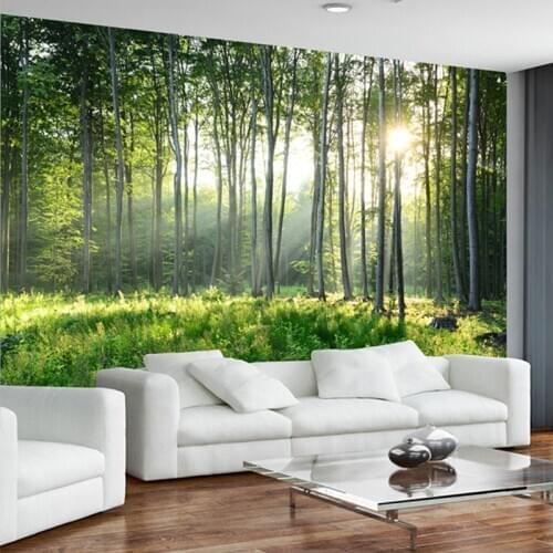 Self-Adhesive Waterproof Mural Wallpaper 3D Green Forest Sunshine Nature Scenery Photo Wall Painting Living Room Bedroom Sticker