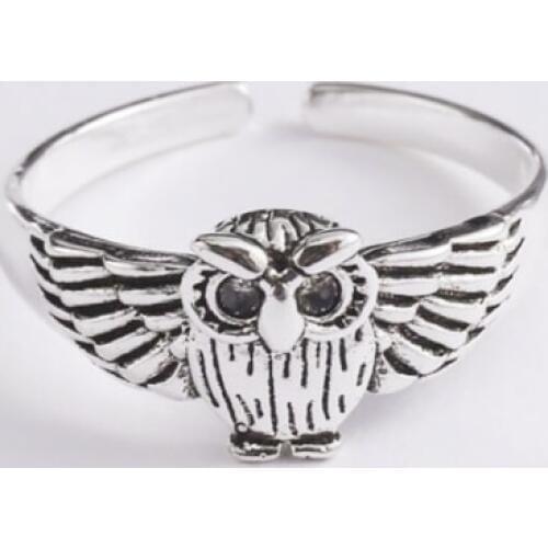 925 Sterling Silver Retro Owl Temperament Personality Literary Wing Fashion Elegant Female Resizable Opening Rings SRI114