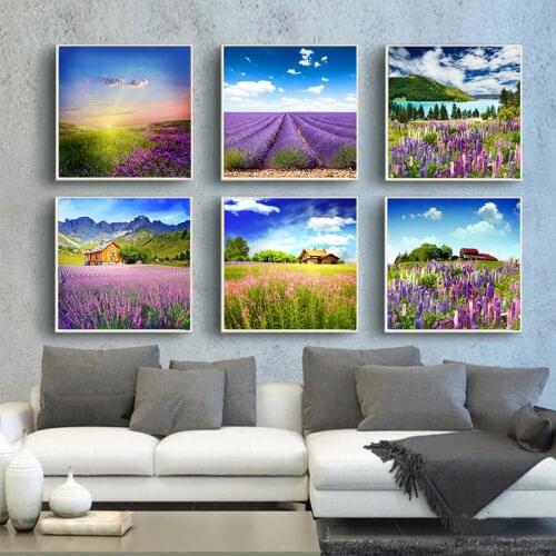 Scandinavian Home Decor Lavender Flower Garden Canvas Painting Wall Art Pictures Posters and Prints Modern Home Room Decoration