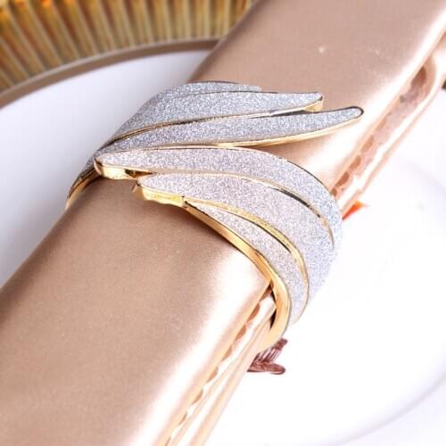 European Gold Plating with Glitter Effect Angel Wings Design Foldable Zinc Alloy Napkin Ring
