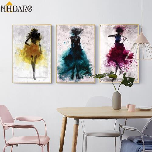 Nordic Modern Fashion Watercolor Skirt Dancer Posters and Prints Canvas Painting Art Wall Pictures for Living Room Home Decor