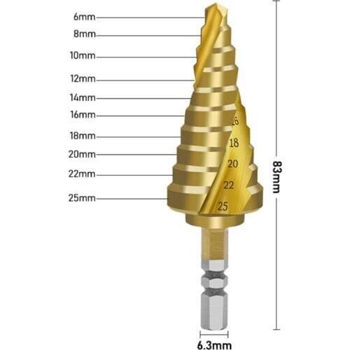 6-25mm Pagoda-Shaped Step Cone Drill Bit Spiral Hex Shank HSS Titanium Coated E7CB
