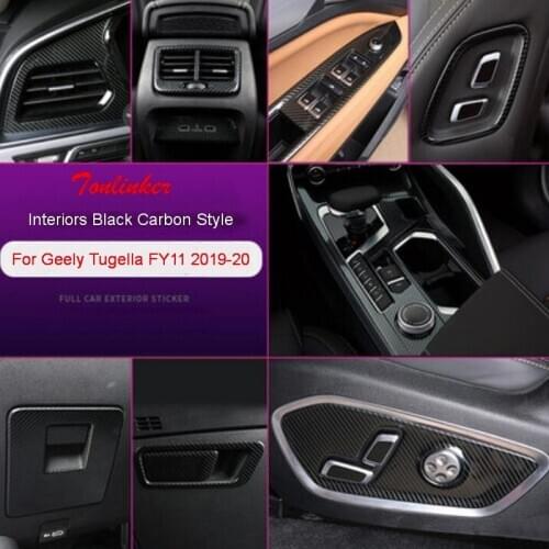 Tonlinker Interior Mouldings Cover Sticker For Geely Tugella FY11 2019-20 Car Styling 1/4 PCS Stainless steel Black Carbon Style