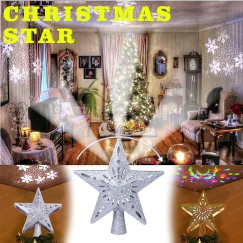 Christmas Tree Top Adjustable Star Led String Fairy Lights Curtain Projector Christmas Tree Topper Decoration Silver/Gold