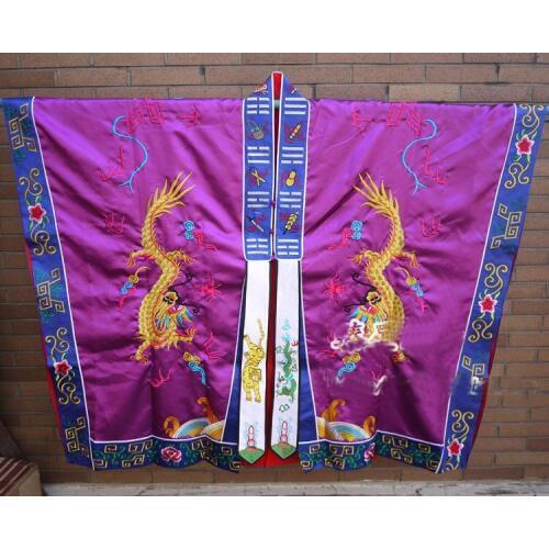 UNISEX purpleTaoism embroidery dragons robeTaoist cassock garments uniforms Lay master clothing gown suitspurple top quality