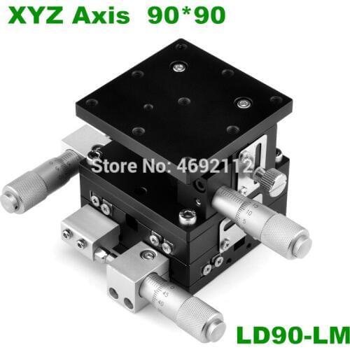 XYZ 3 Axis 90mm Linear Stage Trimming Platform Bearing Tuning Sliding Table 90*90mm XYZ90-LM,LD90-LM double cross rail