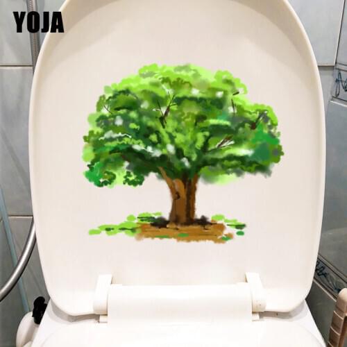 YOJA 22.8X20.5CM Hand Painted Watercolor Green Tree Fresh Bathroom Toilet Seat Stickers Home Wall Decor T1-1288