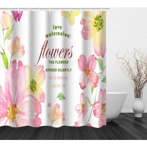 Summer Refreshing Flower Pattern Shower Curtain and Hook Modern Polyester New Design Bathroom Home Decoration