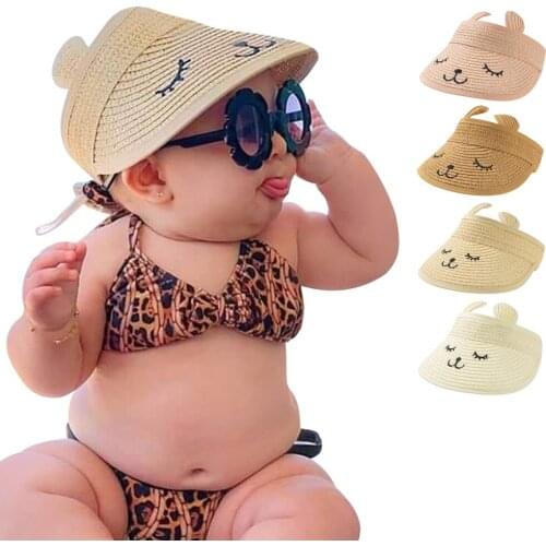 1-3 Years Summer childrens cute rabbit ears empty top hat leisure shade personality boys and girls beach sun hats