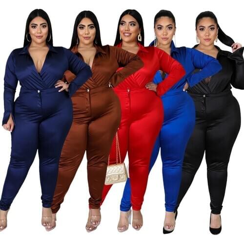 Custom Plus size lapel solid color women slim sexy casual Ladies two piece suit
