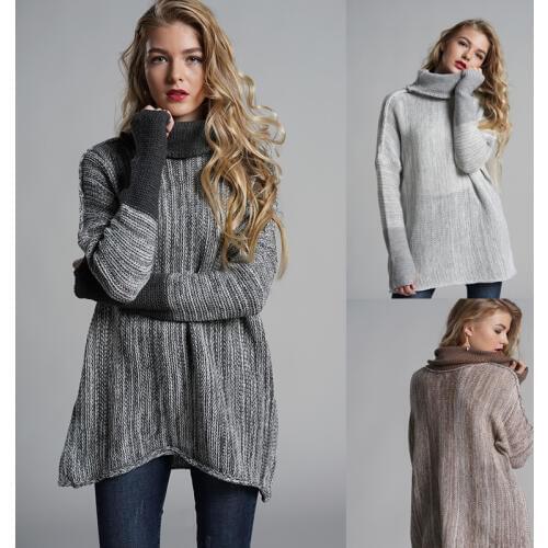 Womens sweater winter large size fashion bat sleeve warm high collar sweater sweater 2021 new stitching loose pullover