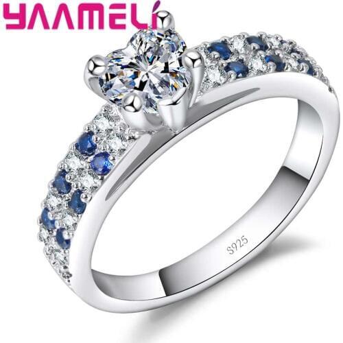 Beauty Love Carat Heart Crystal Blue&Clear Cubic Zirconia 925 Silver Jewelry Romance For Women Engagement Girl Gift