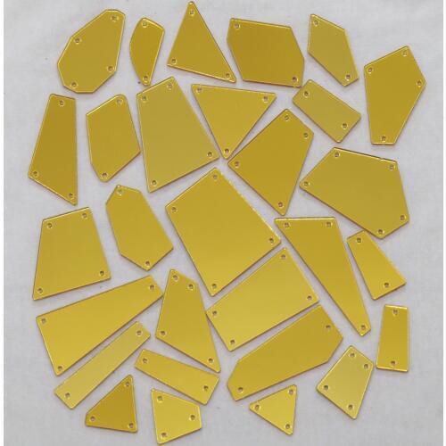 Golden Acrylic Mirror Sew On Rhinestones DIY Flatback Mirror Acryl Sew On Stones with Holes For Sewing