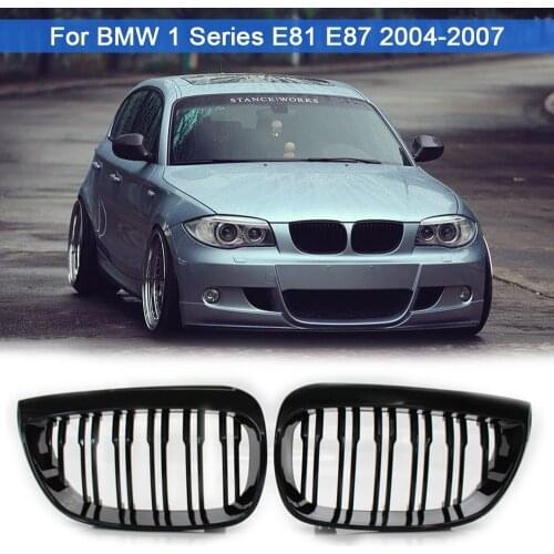 1 Pair Double Slat Car Front Bumper Kidney Grille Sport Style Grill Replacement Glossy Black For BMW 1 Series E81 E87 2004 -2007