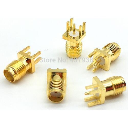 10pcs 1.6mm SMA Female Jack Solder Nut Edge PCB Clip Straight Mount Gold Plated RF Connector Receptacle