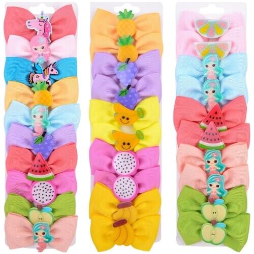 10Pcs/set Fruit Hair Bows Hairpins For Lovely Girls Unicorn Hair Clips Handmade Cute Barrettes Headwear Kids Hair Accessories