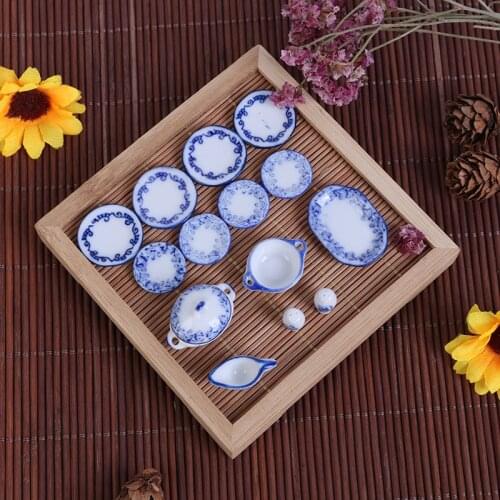 15Pcs/set Cute Mini Dollhouse Ceramics Tableware Bowl Food Dishes Plates Kitchen Toy