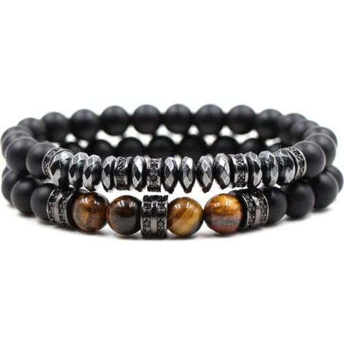 2019 Fashion Black Pumice Stones Stone Men Women Bead Bangles Charm Alloy Micro Inlay Crystal Zircon Elastic Bracelet Jewelry