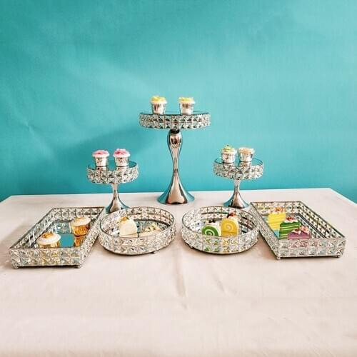 3pcs -9pcs silver square High-quality Cake Stand Set Crystal Metal Cupcake stand