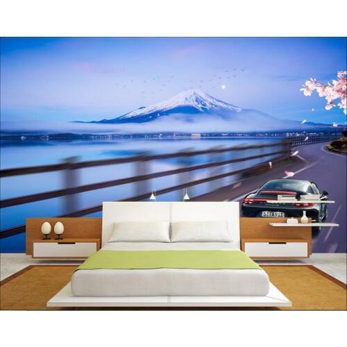 Custom photo 3d wallpaper Non-woven mural wall sticker Snow mountain luxury sports car painting 3d wall room murals wallpaper