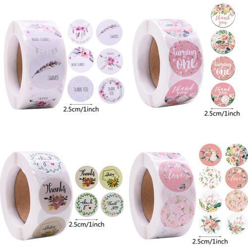 500pcs/roll Thank You Stickers Floral Seal Labels Gift Sticker for Package Scrapbooking Wedding Birthday Easter Party Decoration