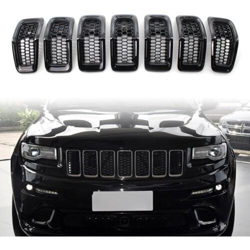 7Pcs Car Honeycomb Front Grille Inserts Grill Cover Trim Replacement For Jeep Cherokee 2014 2015 2016 2017 2018 ABS Plastic