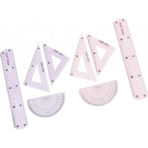 8x Plastic Soft Straight Measuring Ruler Geometry Protractor Template Stencils