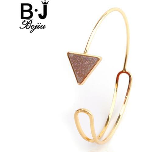 BOJIU Exquisite Bracelets Bangles Simple Triangle Round Natural Druzy Stone Copper bracelet For Women New Jewelry Gifts BR011