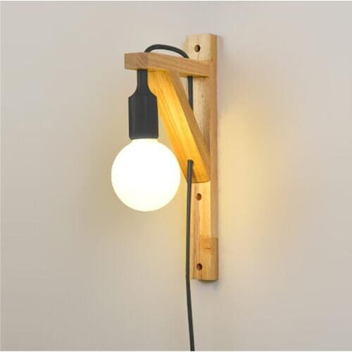 Japanese-style wooden corridor wall lamp vintage bedroom nightstand lamps with Power cord switch home indoor led light fixture
