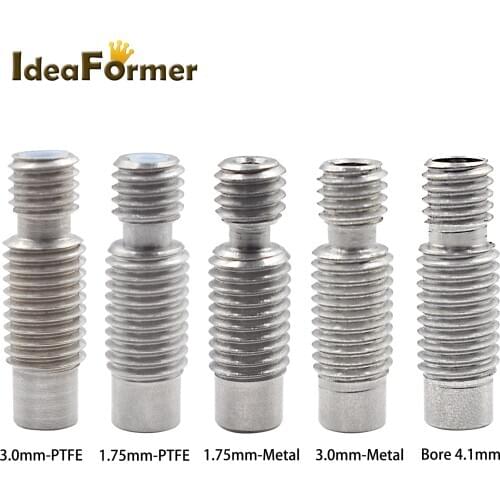 2pcs 3D Printer Parts Stainless Steel V6 Throat Bowden PTFE Tube Long Thread For 1.75mm/3.0mm Filament And Full Metal Bore 4.1mm