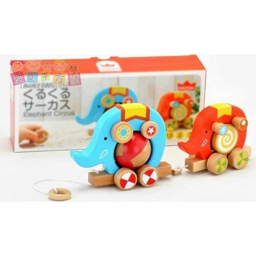 Baby Wooden Can Drag Elephant Car Children Educational Wood Blocks Multifunctional Game Handcart Toddlers Learn To Climb Toys