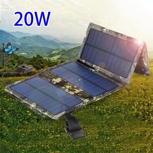 Solar Cell 20W Photovoltaic Panels USB Charger System Battery V 5V Portable Flexible Foldable Energy Power Sunpower Camping Set