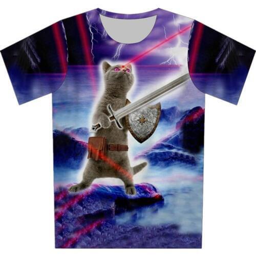 Joyonly 2018 Boys/Girls Print Space Galaxy Cat Warrior 3d T-shirt Children Short sleeve O-Neck T shirts Kids Tops Clothes 4-20Y