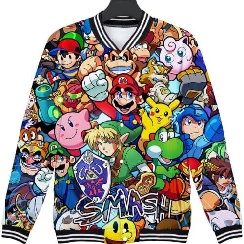 Hot Sale 3D Mario Fashion Jacket Rrint O-neck Long Sleeve Baseball Jacket for Women/Men Clothes Mario Plus Size Clothes