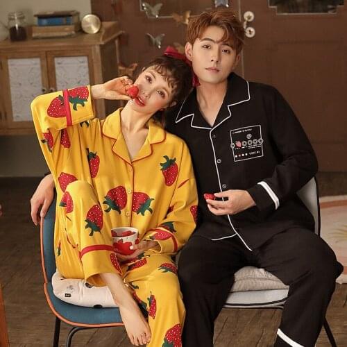 Cotton Sleepwear For Women 2021 New Spring Autumn Couple Pajamas Set Full Sleeve Long Pants 2Pcs Mens Night Suit Woman Home Wear