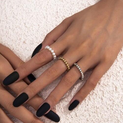 TAUAM 3PCS Womens Ring Summer Beaded Vintage Rings Set New Korean Women Jewelry Temperament Accessories Sweet Aesthetic Gift