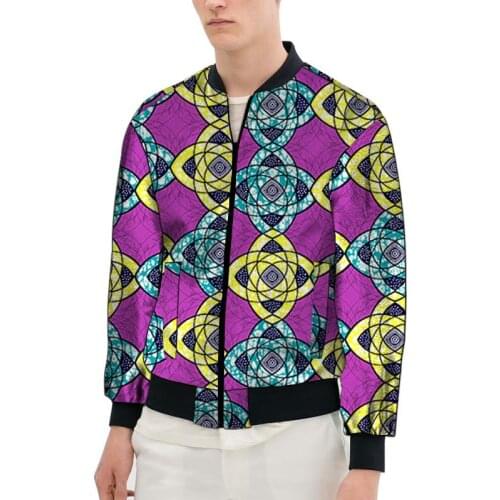 Ghana Style Mens Bomber Jacket African Print Classic Zipper Biker Coats Colorful Casual Short Coat