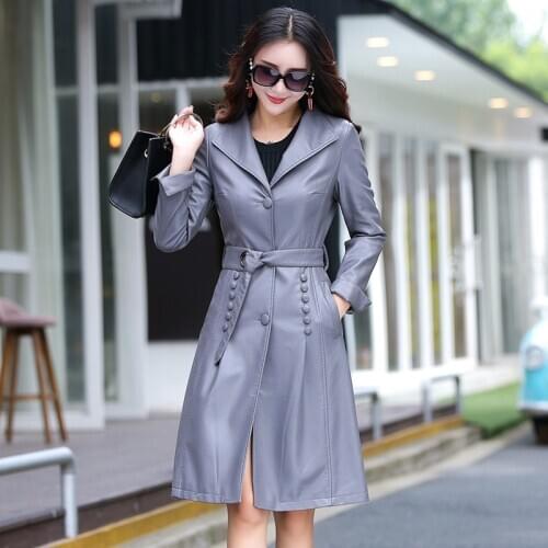 2020 Autumn Winter Faux Leather Jacket for Women Motorcycle Windbreaker Long Coat Female Plus Size Jaqueta Couro KJ584