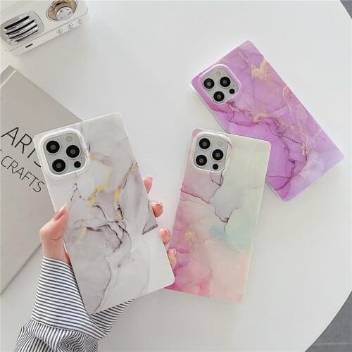 Moskado Square Light Luxury Style Light Pastel Marble Phone Case For iPhone 11 Mini 12 Pro Max X XR XS Max 7 8 7Plus Case Cover