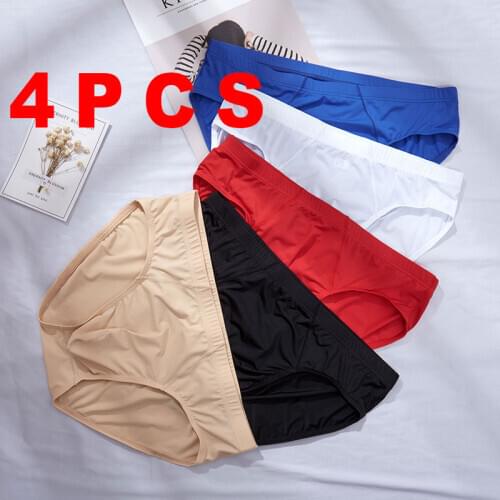4 Pcs/Lot male underwear mens briefs Bright colors Pretty thin ice silk feeling Mens underwear men intimo uomo sexy underpants
