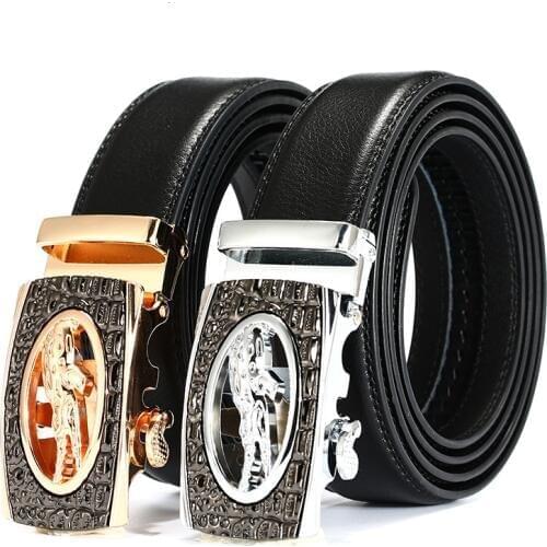 Peikong brand luxury designer Alligator business genuine leather automatic buckle waist for men high quality fashion gold belt