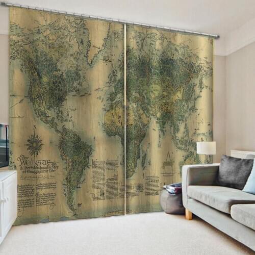 Custom greenCustom map curtains Bedroom living room windproof thickening blackout fabric personality curtains