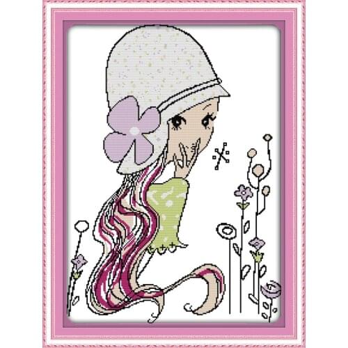 The long hair girl cross stitch kit 14ct 11ct count print canvas stitching embroidery DIY handmade needlework