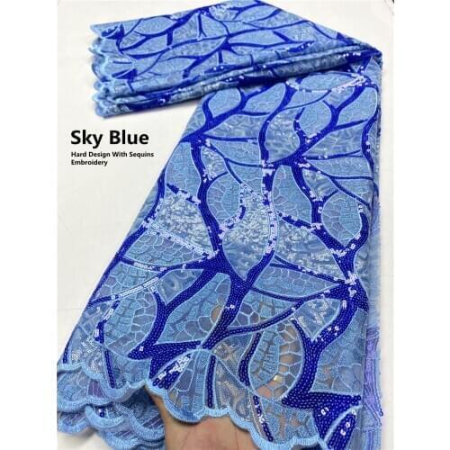 NI.AI Sky Blue African Net Lace French Sequin Fabric 2021 High Quality Embroidery Nigerian Tulle Lace Fabric XY3779B