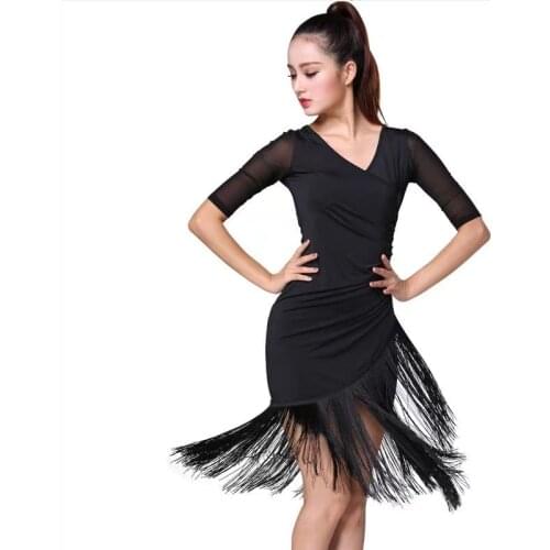 2021 New Ladies Latin Dance Dress Women Red Black Stage Costumes Tassel Salsa V-Neck Rumba/Samba Salsa Perform Fitness Dancewear