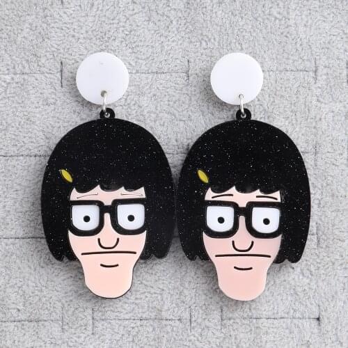 New Funny Short Hair Face Girls Acrylic Drop Earrings For Women Punk Head Figure Long Dangle Earrings Fashion Party Jewelry Gift