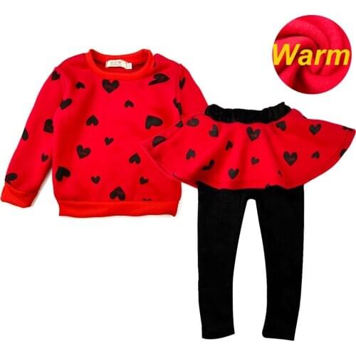 Toddler Girls Autumn Winter Woolen Clothes Kids T Shirt Pants Christmas Clothes Girls Printed Outfits Suit Children Clothing set